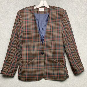 Personal Petites Womens Vintage Blazer Plaid Sz 6 Petite Brown Preppy Academia